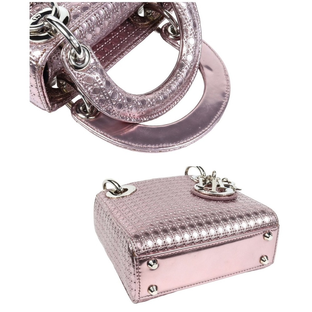 Christian Dior Lady Dior Micro Cannage Mini 2WAY Bag Leather Metallic Pink - Picture 4 of 10